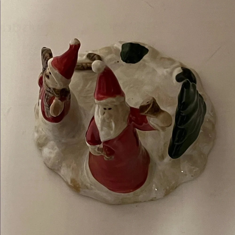 Royal Copenhagen Ceramic Santa and Snowman Figurine Candle Holder